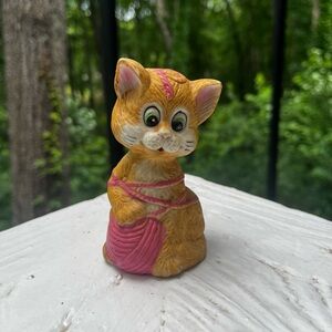 Vintage Jasco Cat w/ Pink Yarn Porcelain Bell